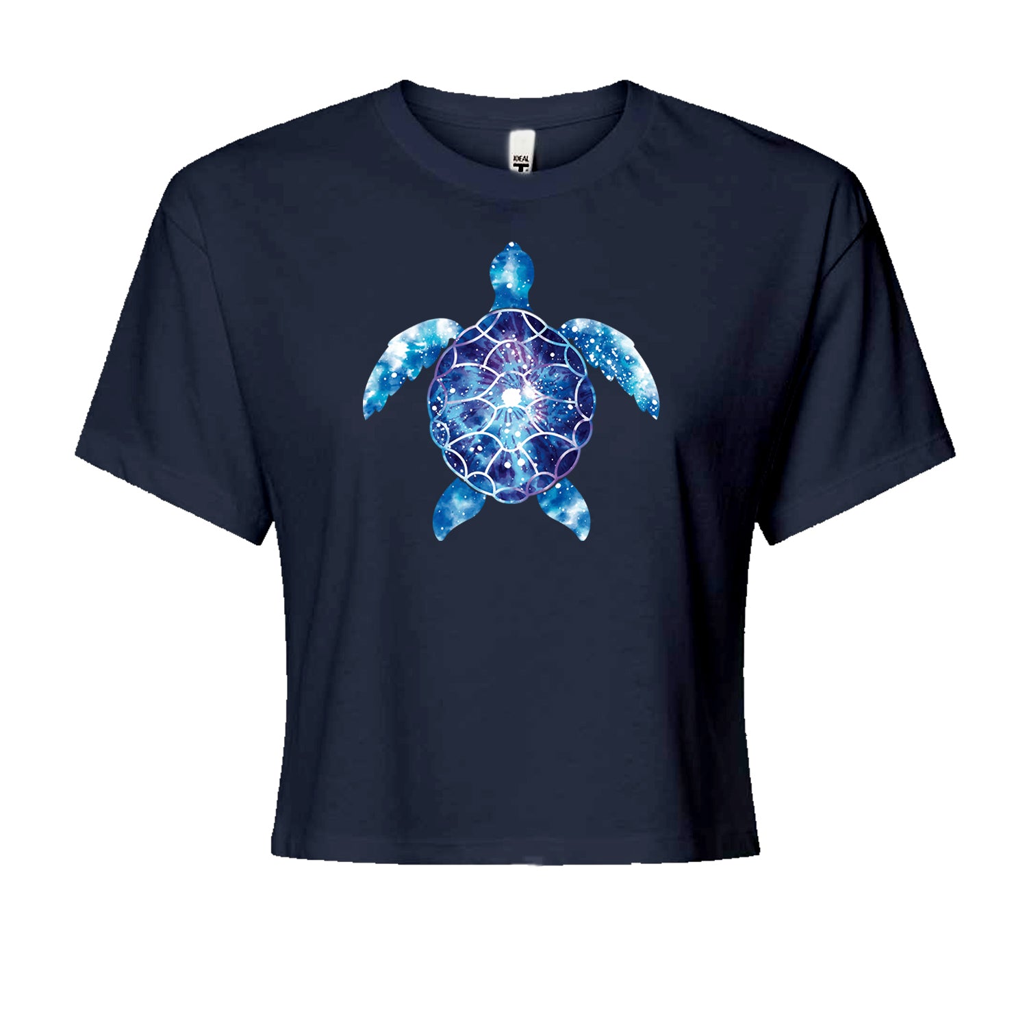 Ocean Aura Tie-Dye Sea Turtle Cropped T-Shirt Navy Blue