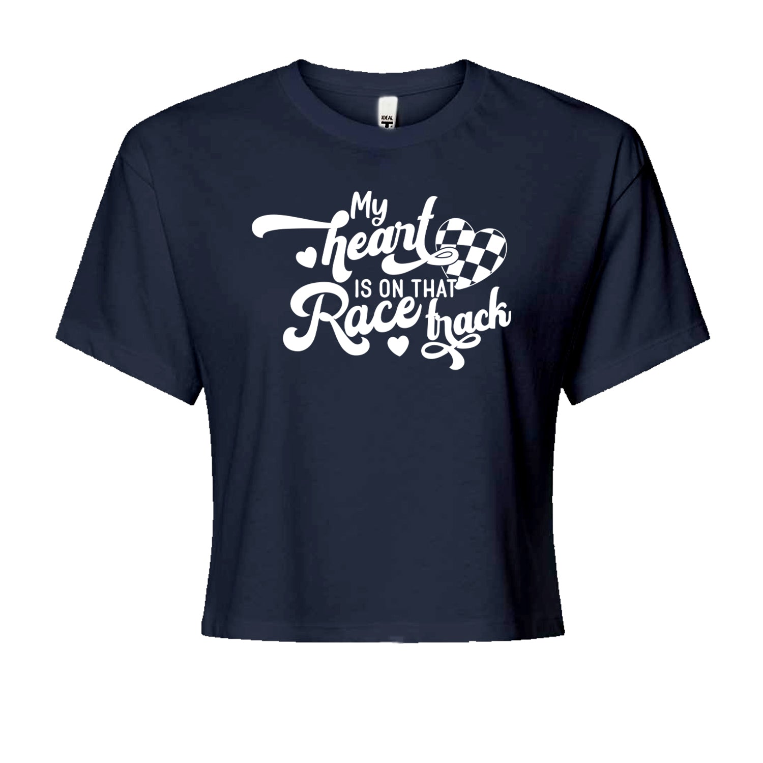 My Heart Is On That Race Track Cropped T-Shirt Navy Blue