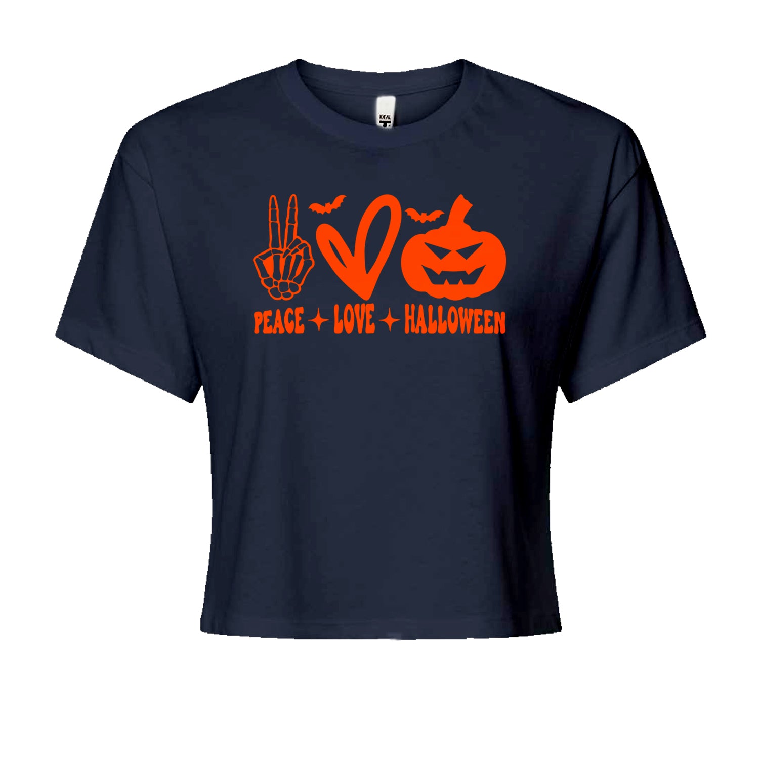 Peace, Love and Halloween Cropped T-Shirt Navy Blue