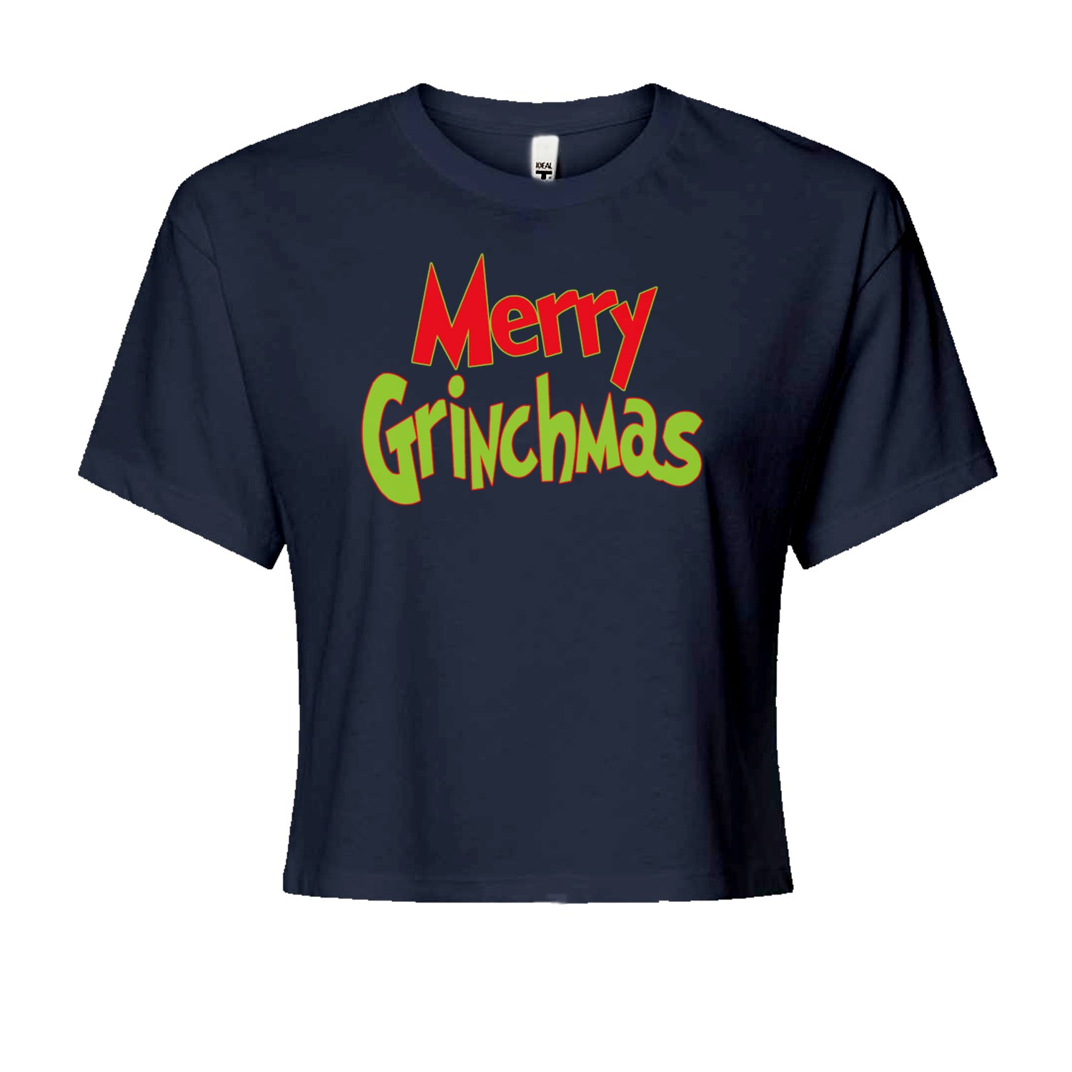 Merry Grinchmas Jolly Merry ChristmasCropped T-Shirt Navy Blue