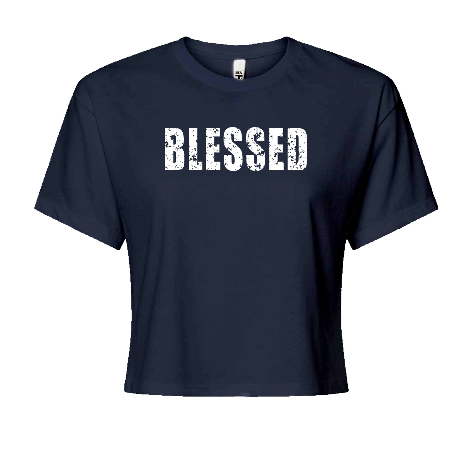 Blessed Religious Grateful Thankful Cropped T-Shirt Navy Blue