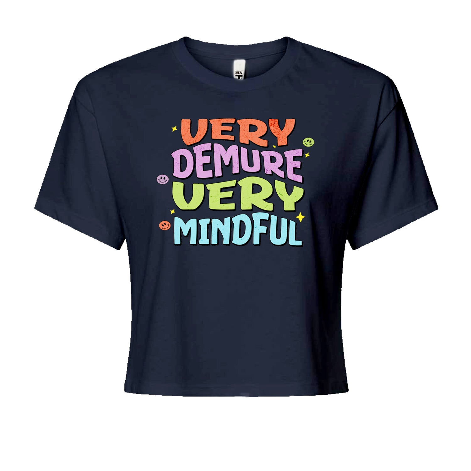 Very Demure, Very Mindful Cropped T-Shirt Navy Blue