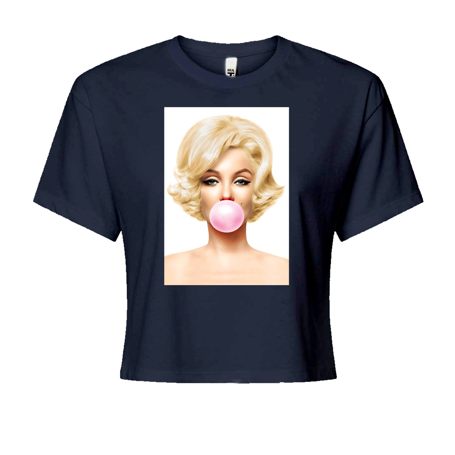 Ms. Monroe Pink Bubble Gum American Icon Cropped T-Shirt Navy Blue