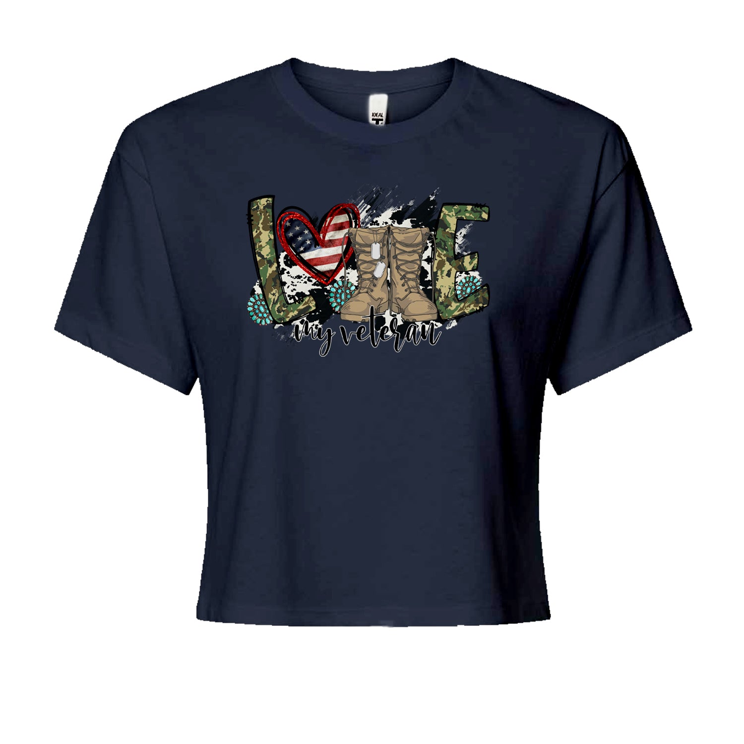 Love My Veteran Honor Veterans DayCropped T-Shirt Navy Blue