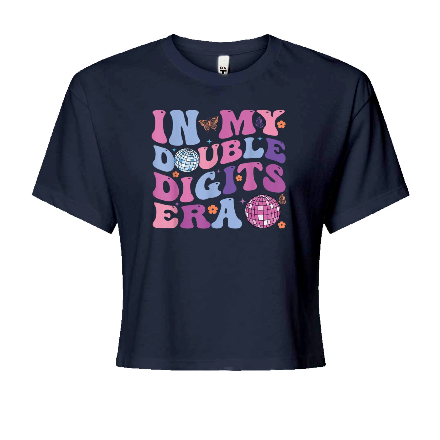 In My Double Digits Era Retro 10 Year Old 10th Birthday Cropped T-Shirt Navy Blue