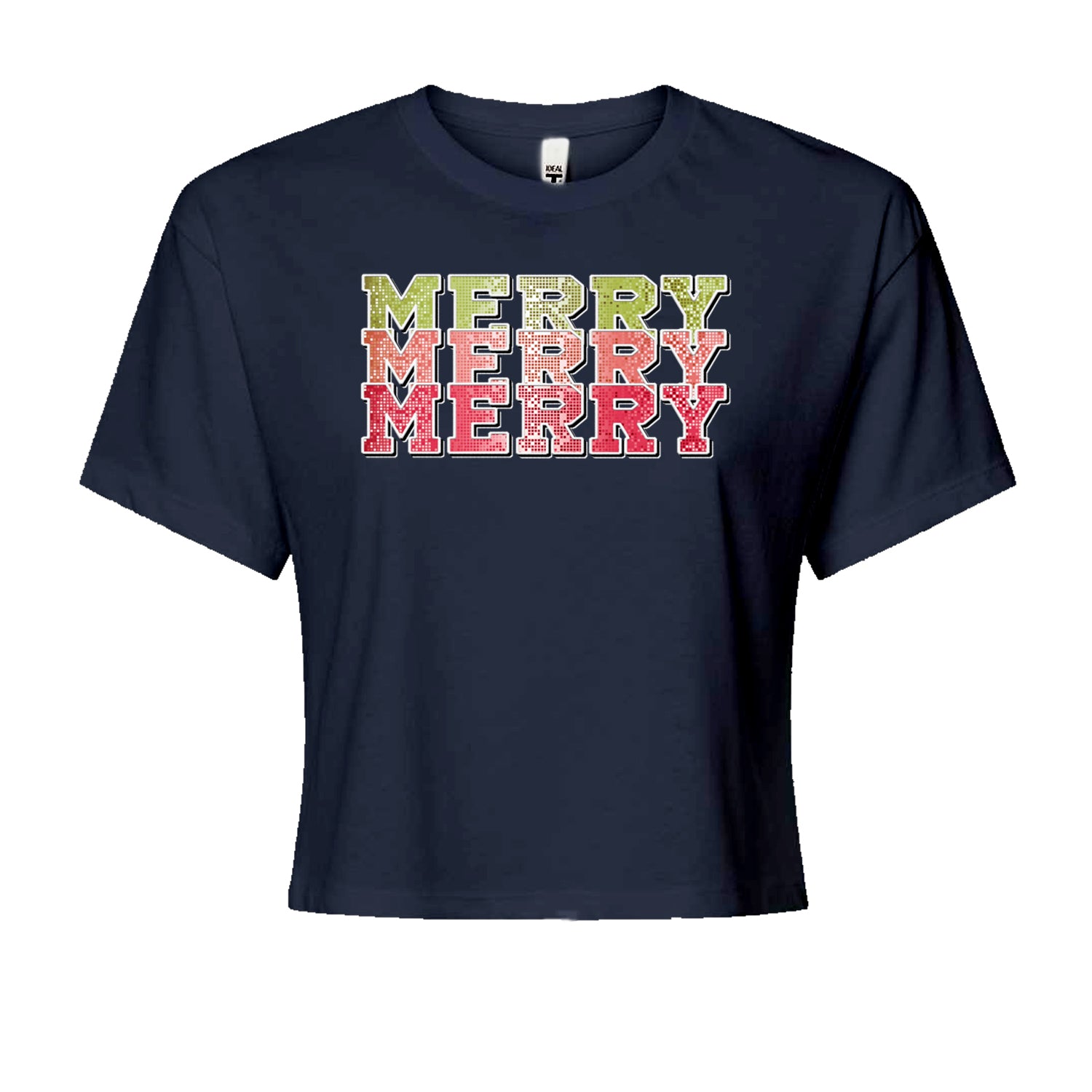 Merry Merry Merry Faux SequinsCropped T-Shirt Navy Blue