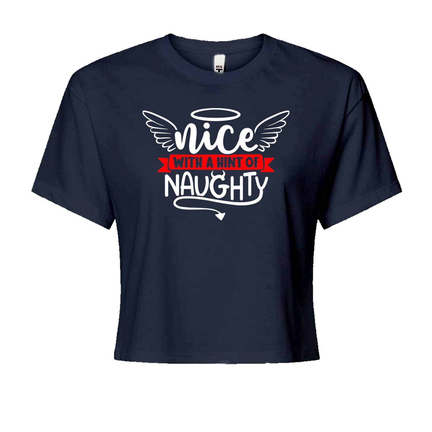 Nice with a Hint of Naughty Christmas Cropped T-Shirt Navy Blue