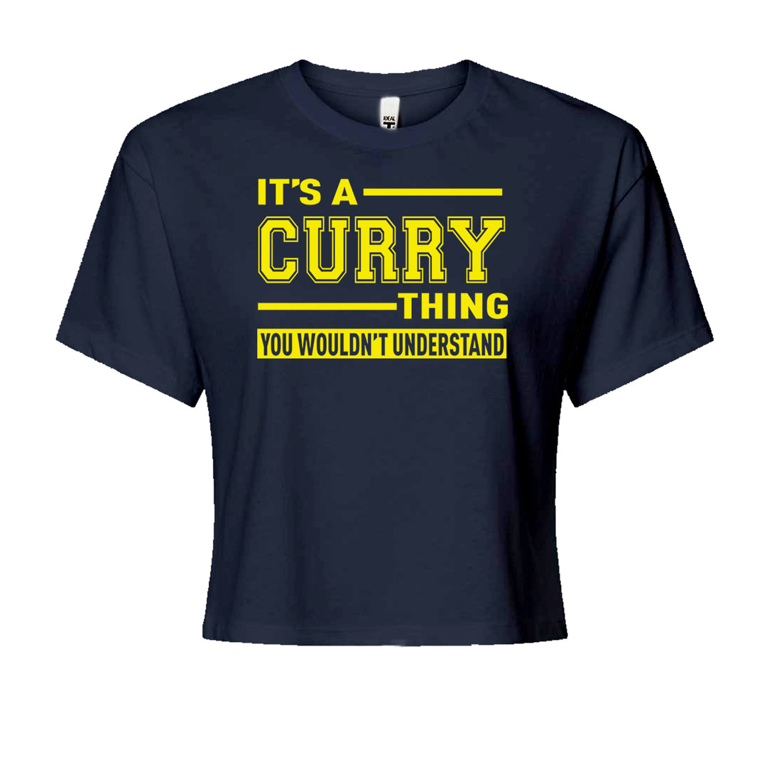 It's A Curry Thing, You Wouldn't Understand Basketball graphic on Women's Boxy Crop T-Shirt in Navy Blue
