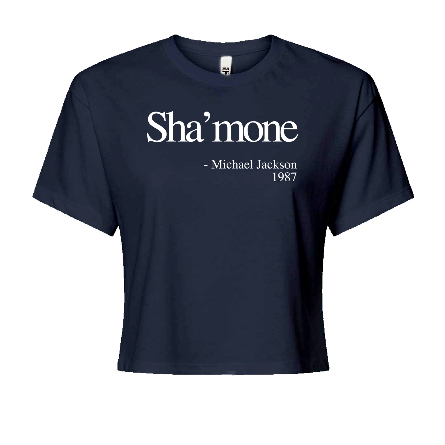 Sha'mone Quote King Of Pop Cropped T-Shirt Navy Blue