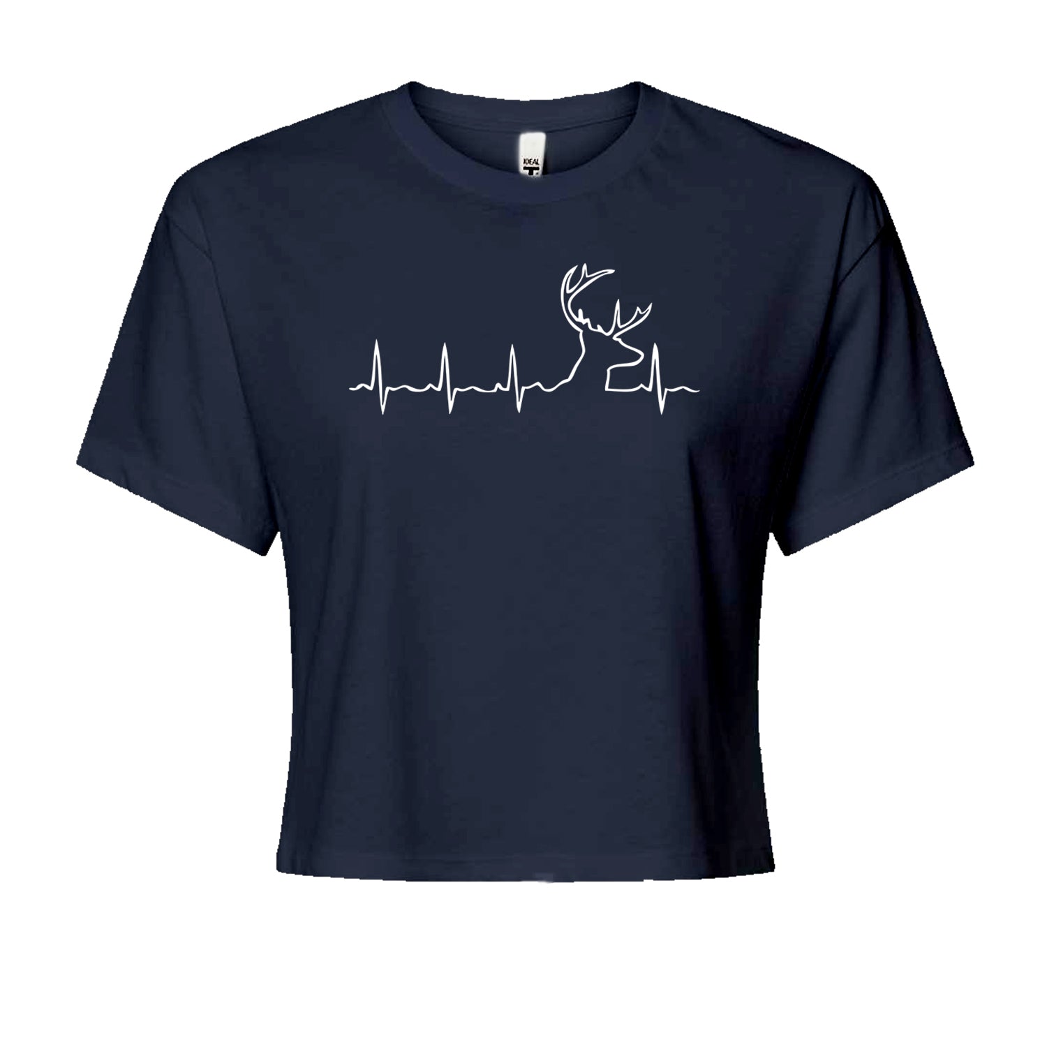 Hunting Heartbeat Deer Hunter Buck Stag Antlers  Cropped T-Shirt Navy Blue