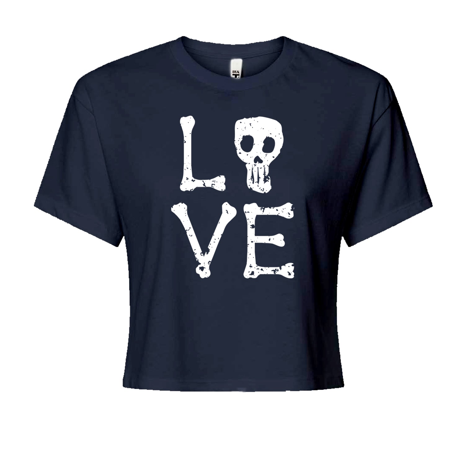 Love Skeleton Bones Cropped T-Shirt Navy Blue