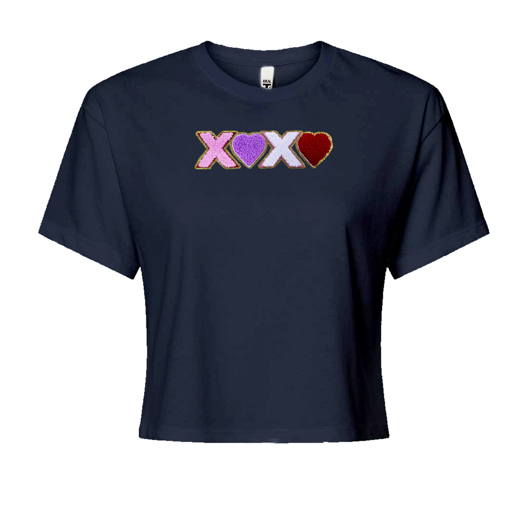 XOXO Chenille Patch Valentines DaysCropped T-Shirt Navy Blue