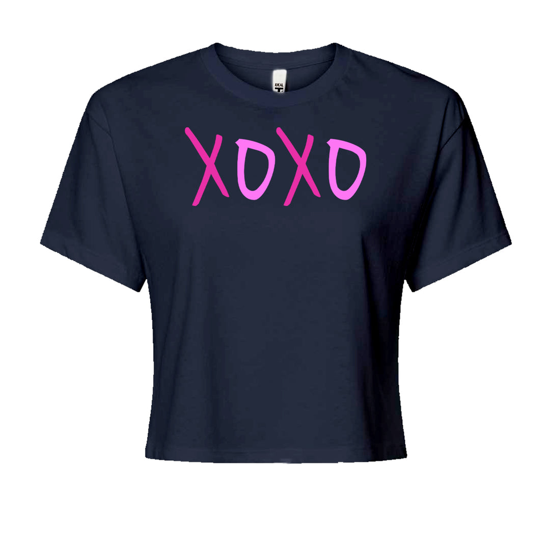 XOXO Pink PrintCropped T-Shirt Navy Blue