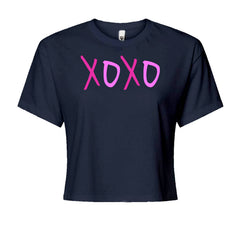 XOXO Pink PrintCropped T-Shirt Navy Blue