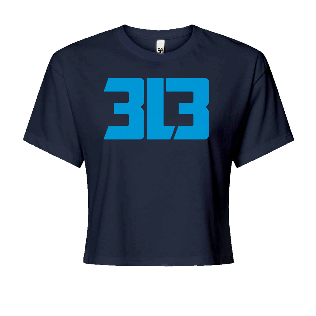 3L3 From The 313 Detroit Football Cropped T-Shirt Navy Blue