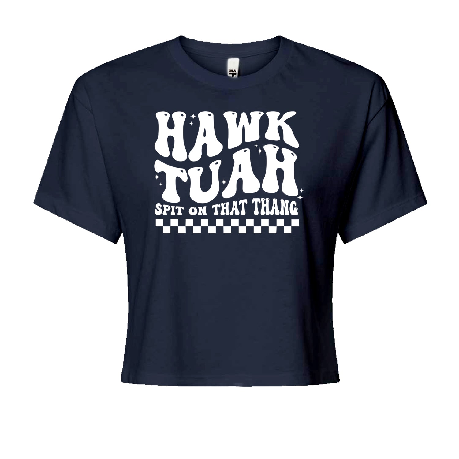 Hawk Tuah Spit On That Thang Cropped T-Shirt Navy Blue