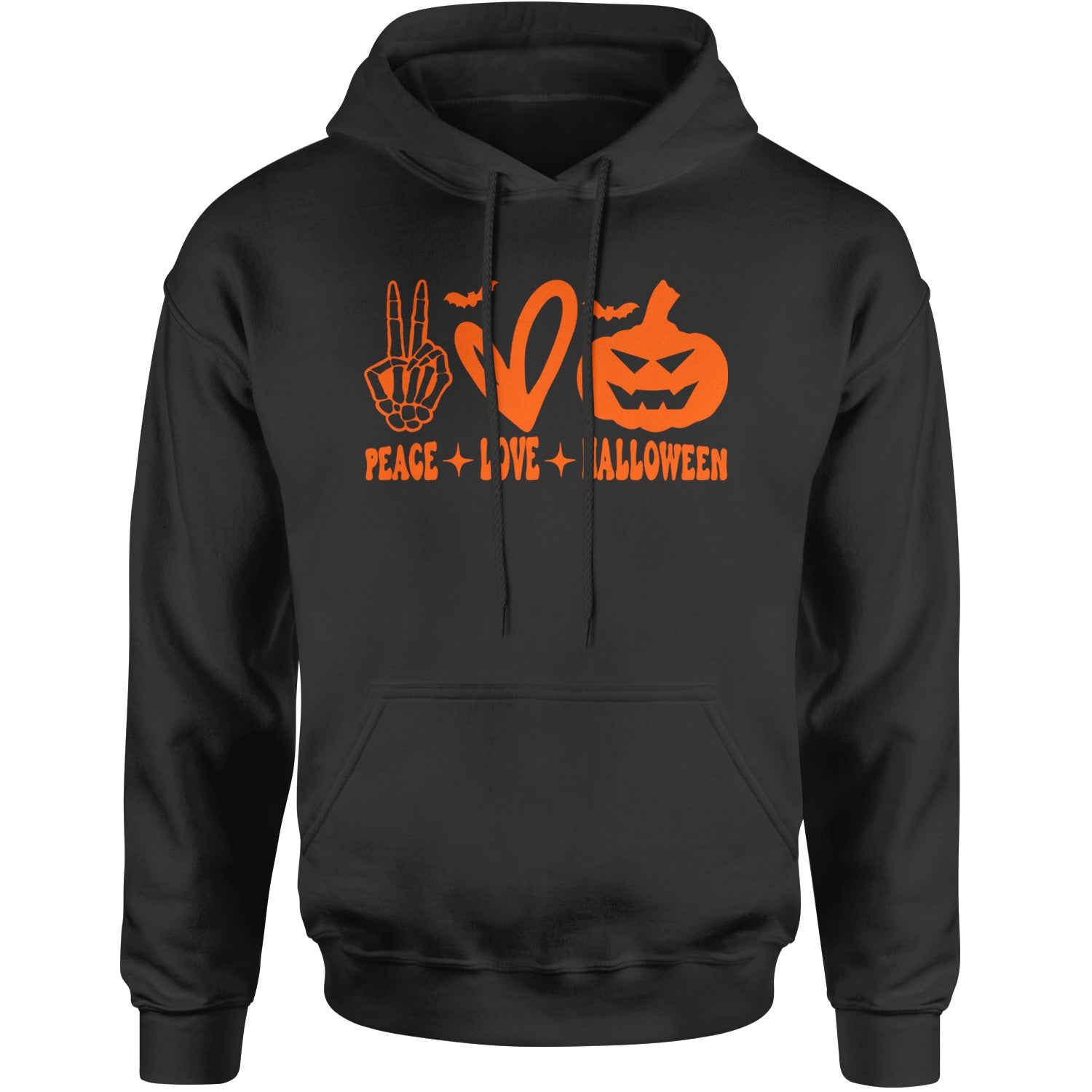 Peace, Love and Halloween Adult Hoodie Sweatshirt Black