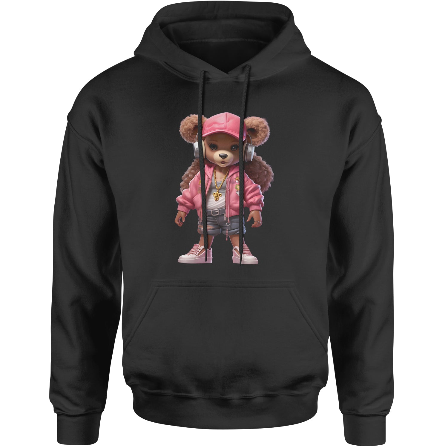 Pink Female Urban Graffiti Bear Adult Hoodie Sweatshirt Black