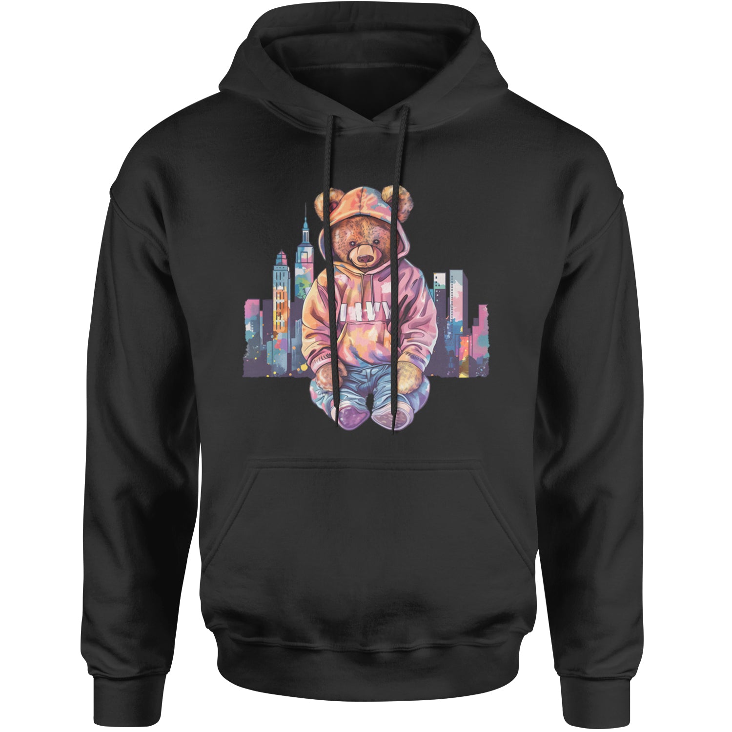 City Skyline Urban Graffiti Bear Adult Hoodie Sweatshirt Black