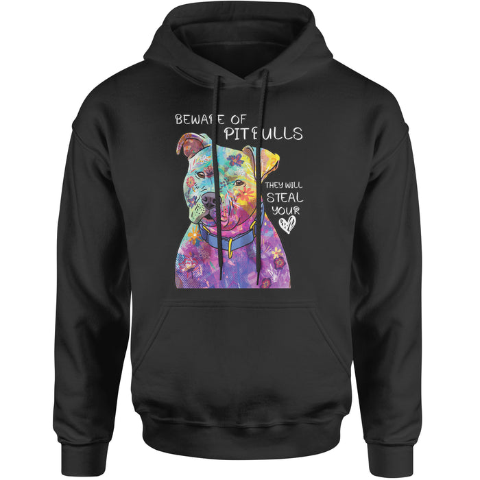 Beware Of Pit Bulls, They Will Steal Your Heart  Adult Hoodie Sweatshirt