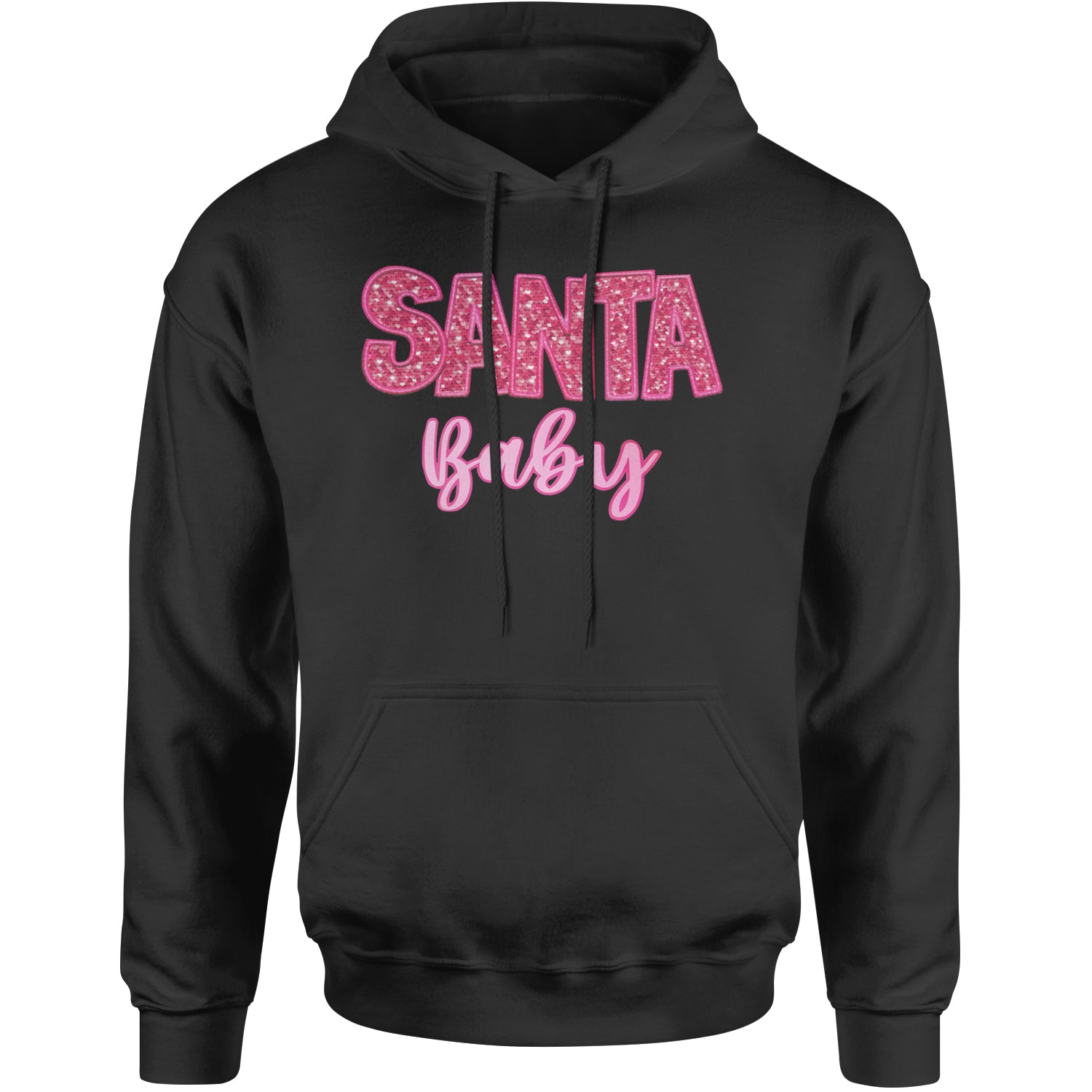 Santa Baby Faux Patch and Sequins Adult Hoodie Sweatshirt Forest Green