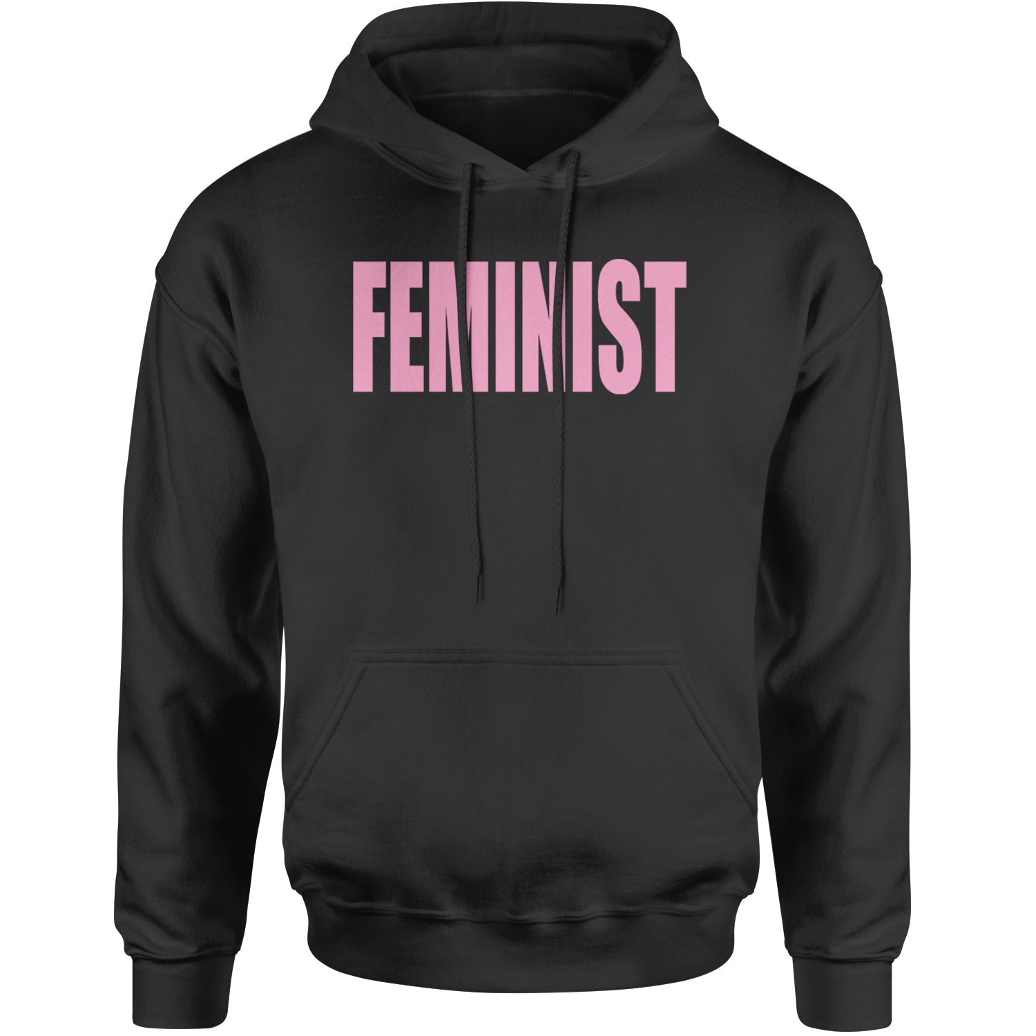 Feminist (Pink Print) Adult Hoodie Sweatshirt Black