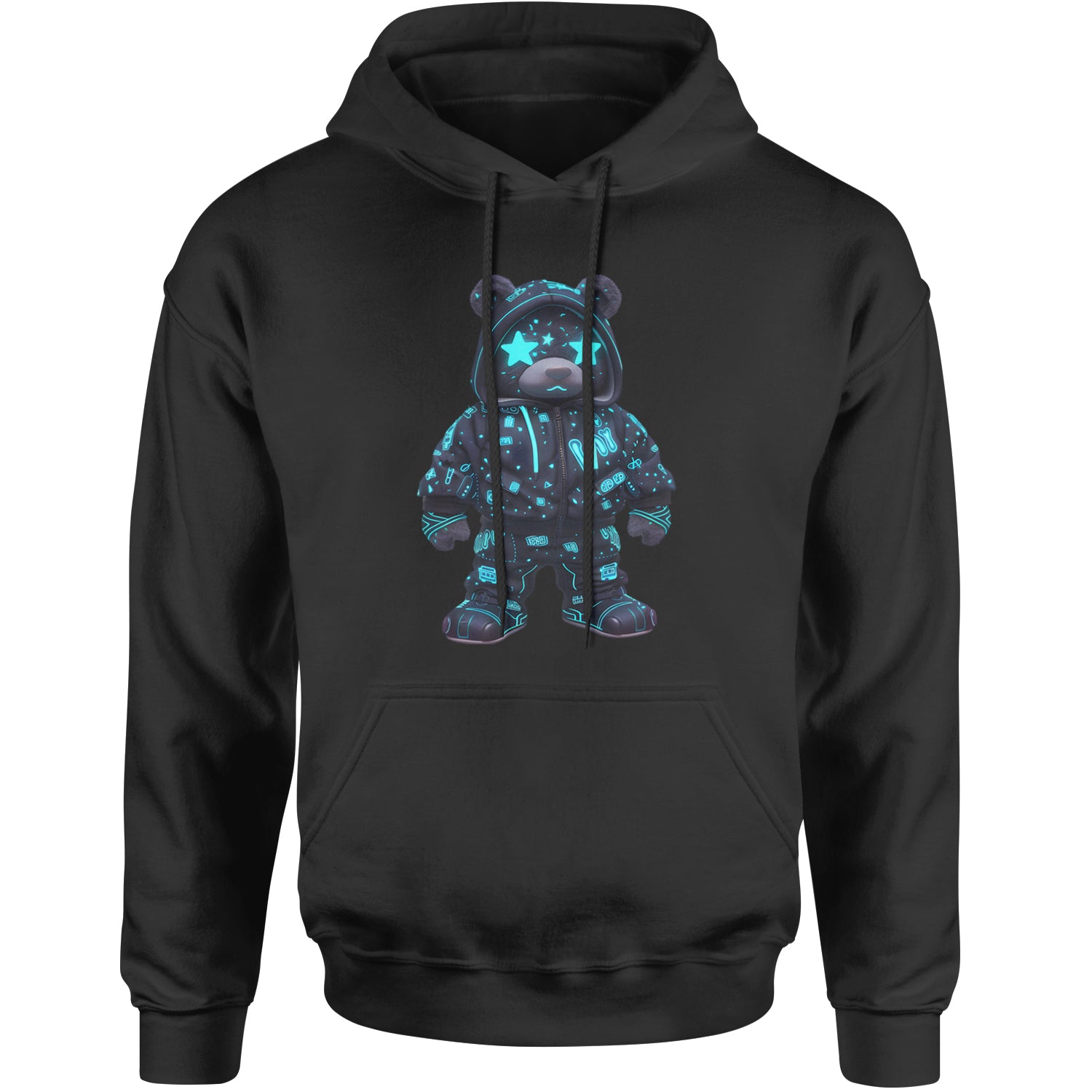 Starry Eyed Vaporwave Urban Graffiti Bear Adult Hoodie Sweatshirt Black