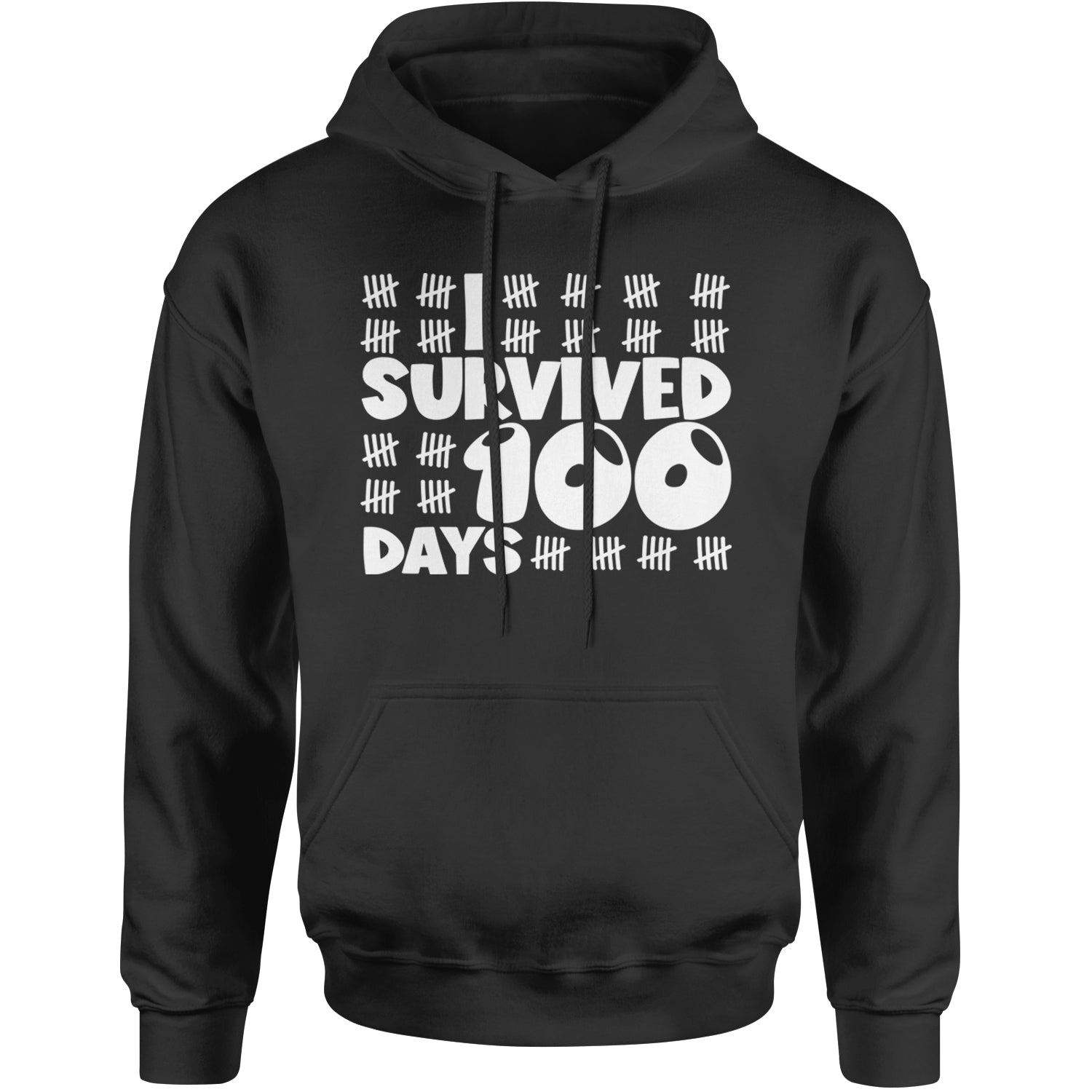 I Survived 100 Days Tally Marks Adult Hoodie Sweatshirt Black