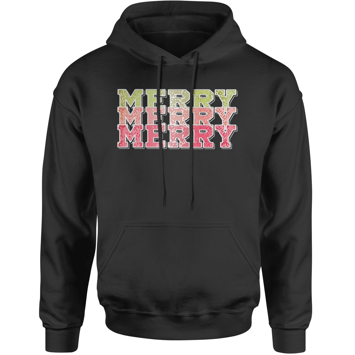 Merry Merry Merry Faux Sequins Adult Hoodie Sweatshirt Black