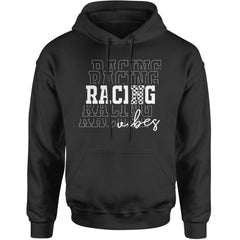 Checkered-flag accented stacked "RACING" with "vibes" script on a Unisex Heavyweight Fleece Pullover Hoodie
