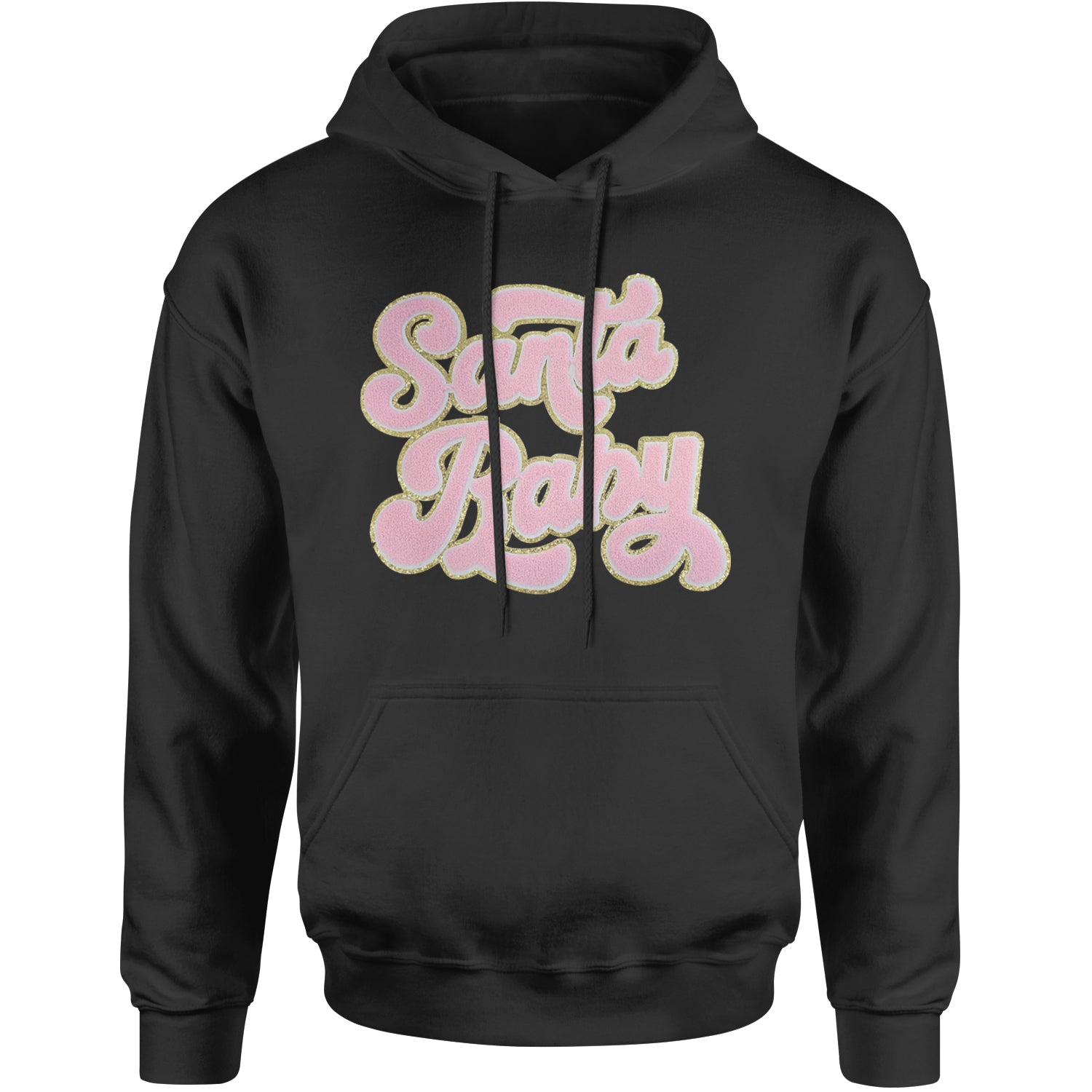 Pink Santa Baby Chenille Patch Adult Hoodie Sweatshirt Black