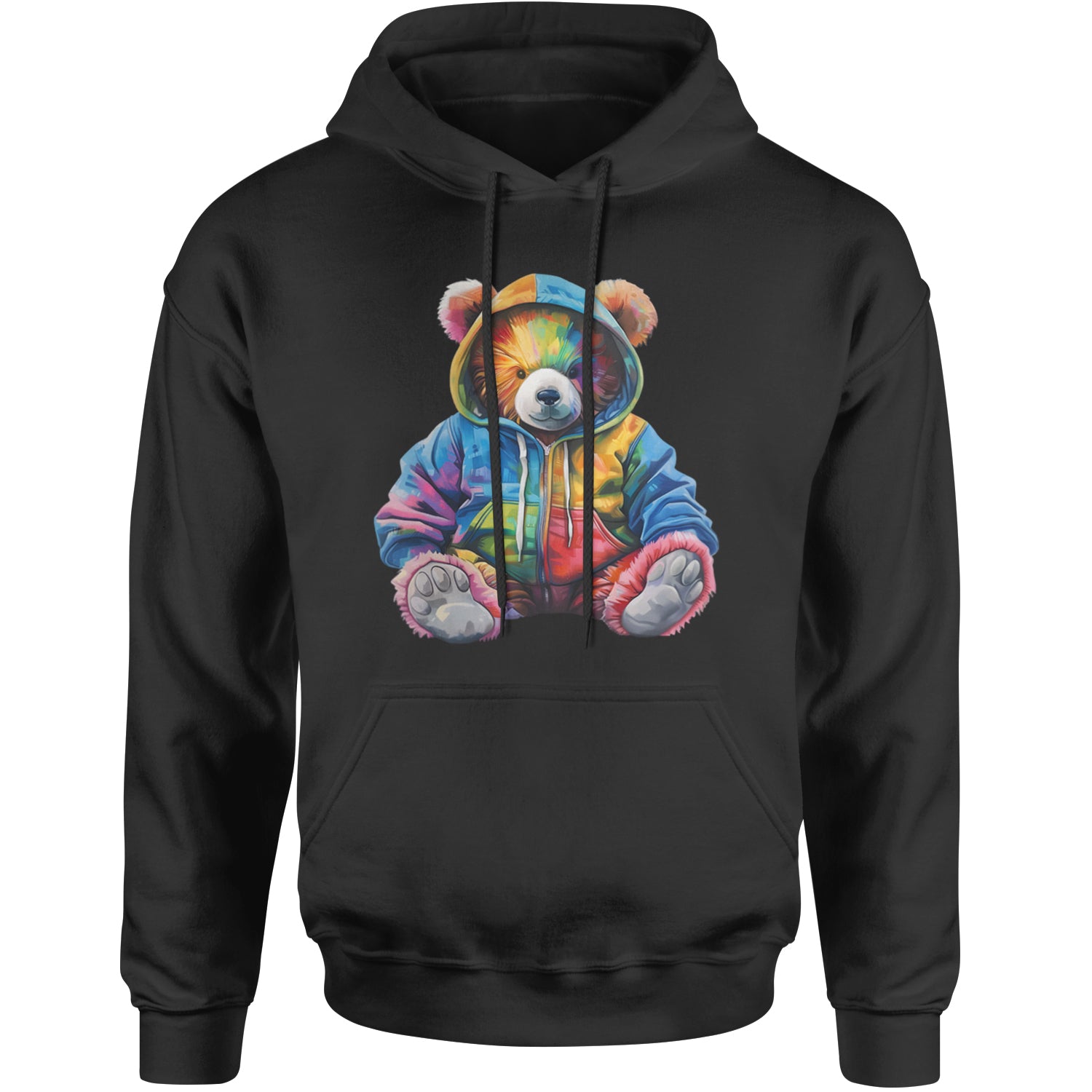 Rainbow Streetwear Urban Graffiti Bear Adult Hoodie Sweatshirt Black