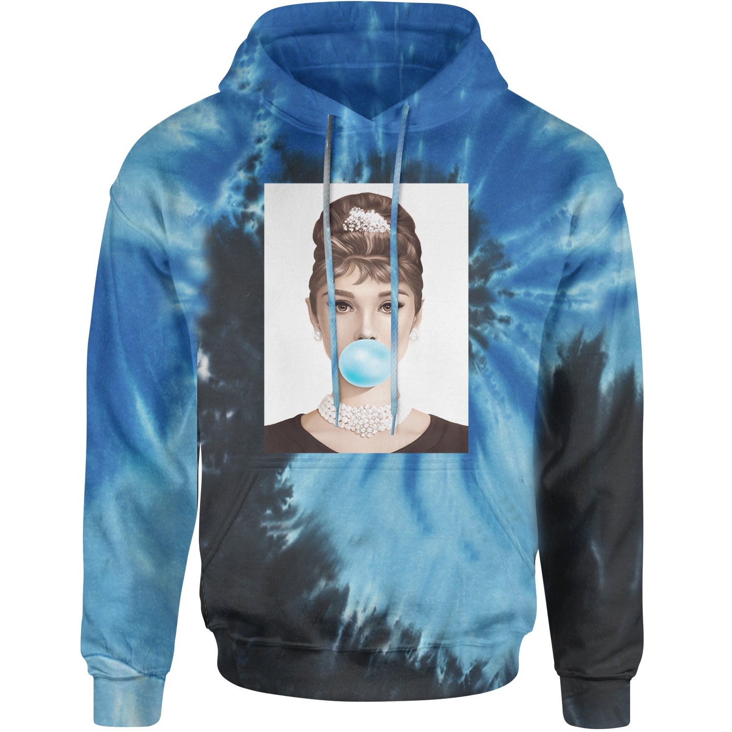 Audrey Hepburn Chewing Bubble Gum American Icon Adult Hoodie Sweatshirt Blue Ocean