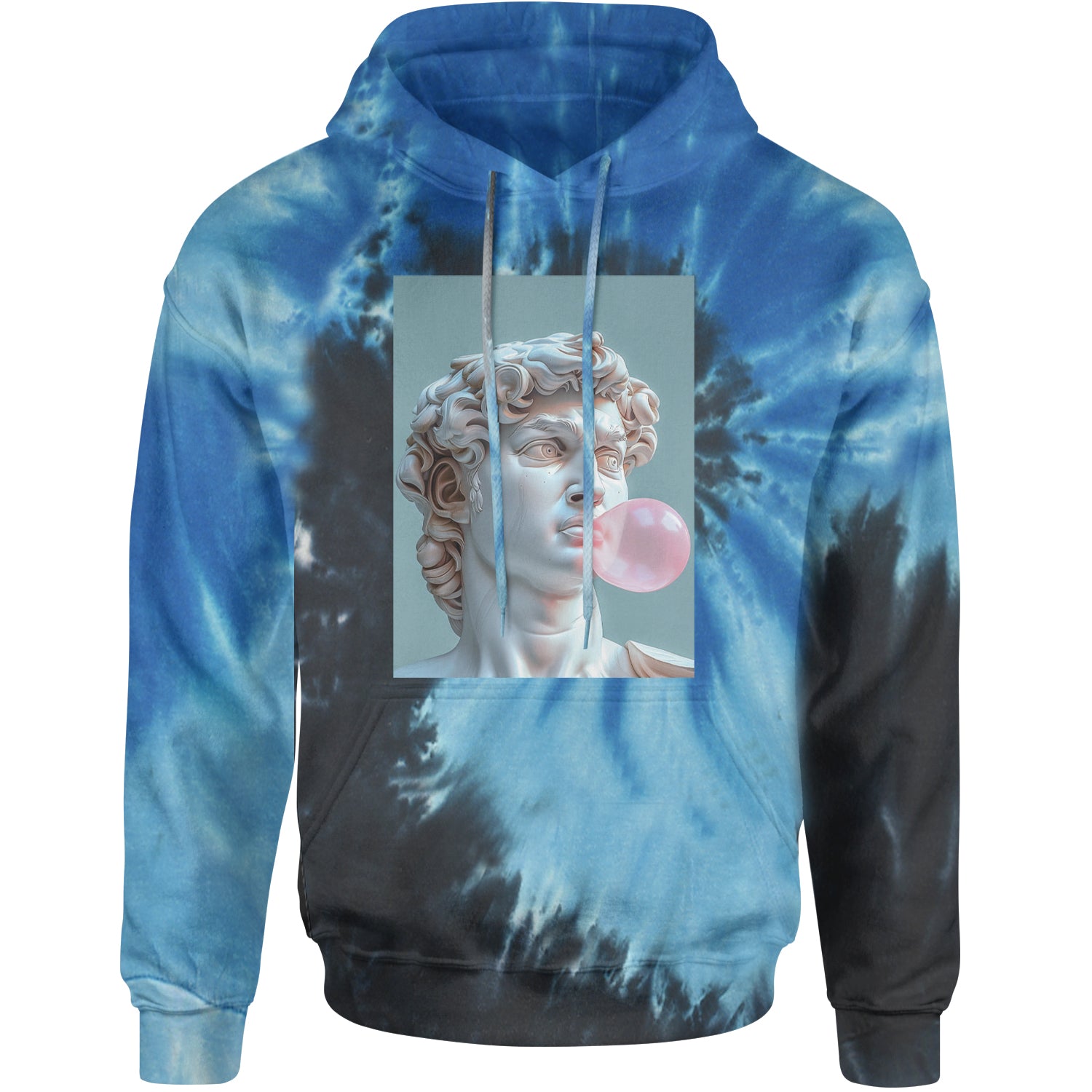 Michelangelo's David with Bubble Gum Contemporary Statue Art Adult Hoodie Sweatshirt Blue Ocean