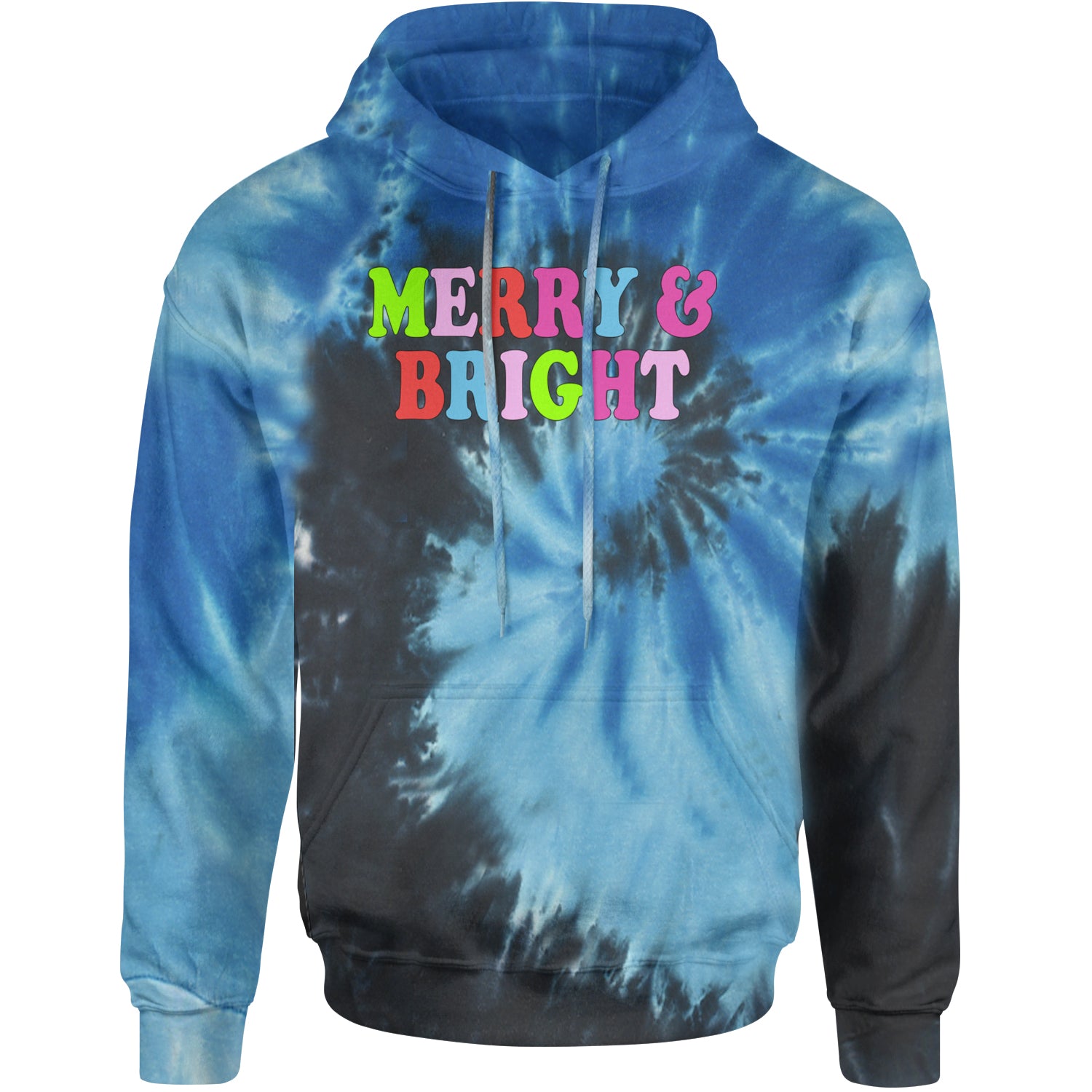 Merry and Bright Festive Christmas Holiday Adult Hoodie Sweatshirt Blue Ocean