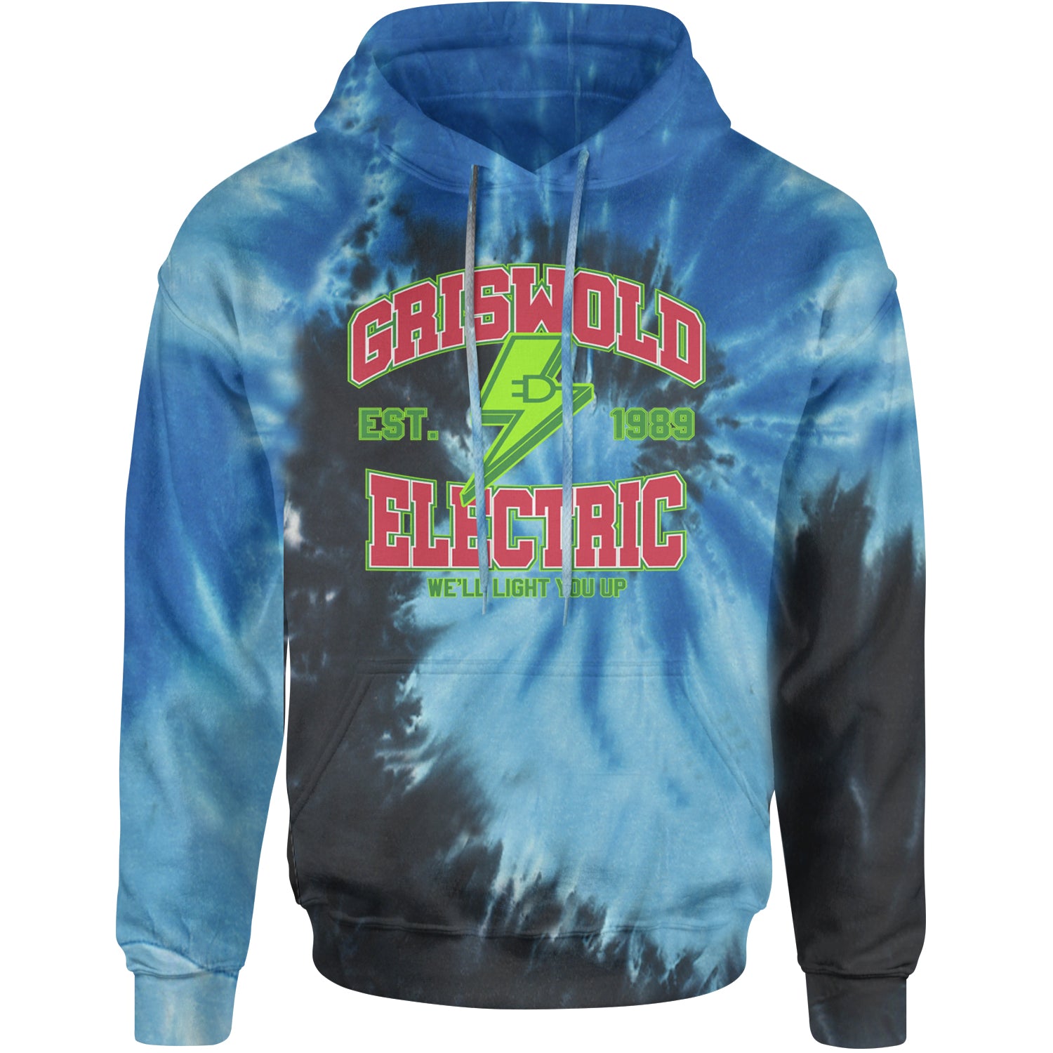 Griswold Electric We'll Light You Up Adult Hoodie Sweatshirt Blue Ocean