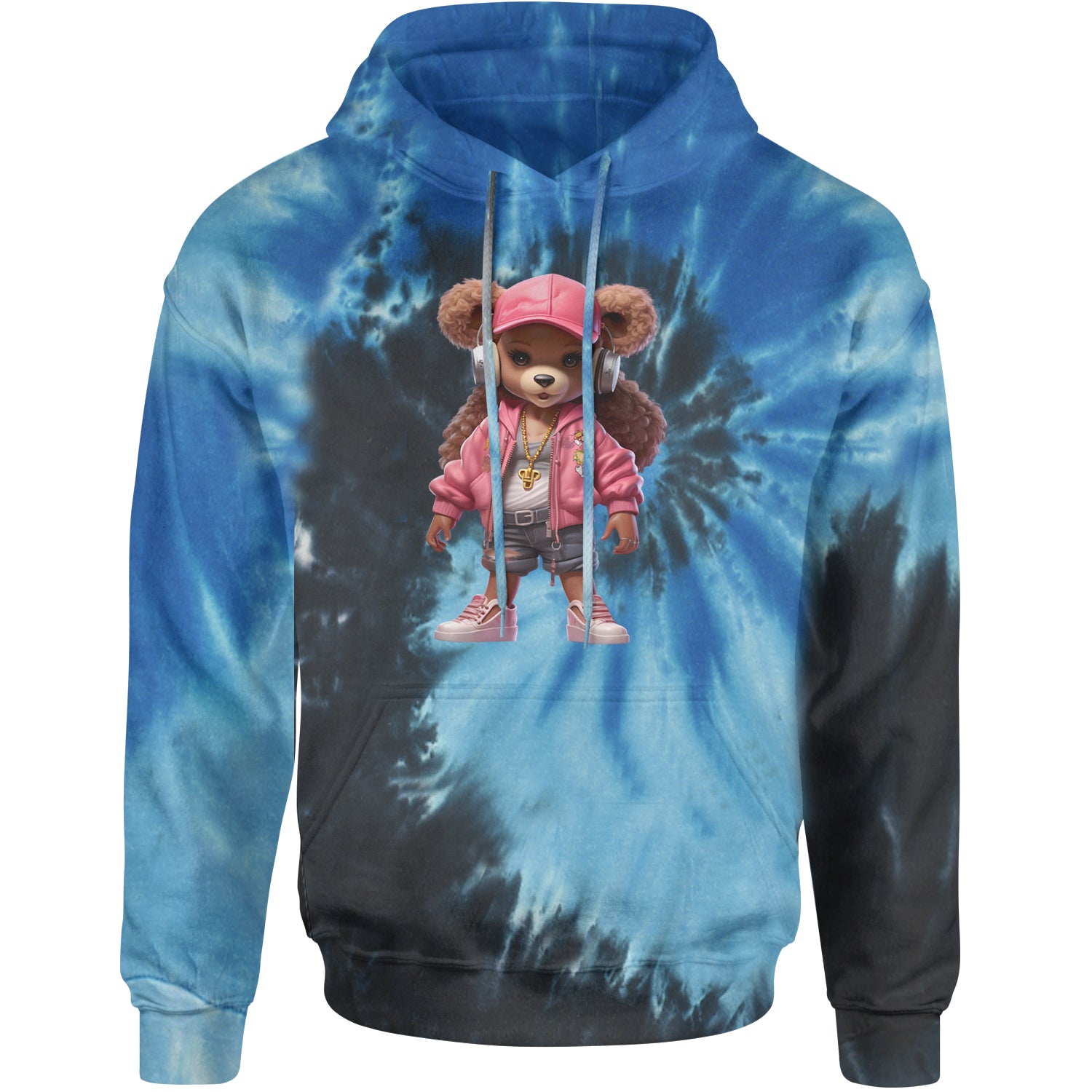 Pink Female Urban Graffiti Bear Adult Hoodie Sweatshirt Blue Ocean