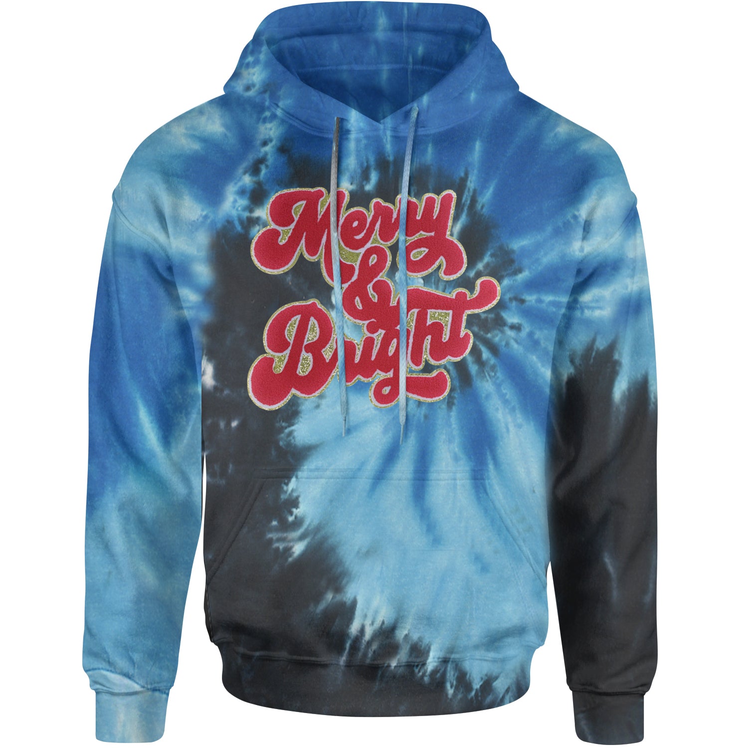 Merry & Bright Chenille Glitter Adult Hoodie Sweatshirt Blue Ocean