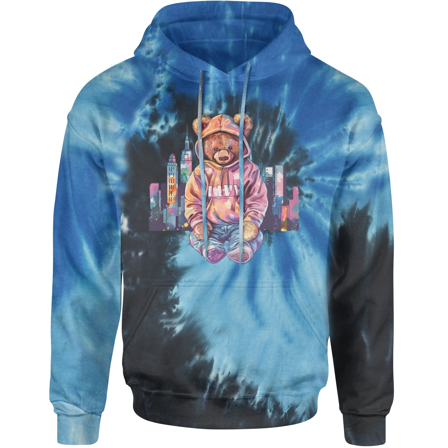 City Skyline Urban Graffiti Bear Adult Hoodie Sweatshirt Blue Ocean