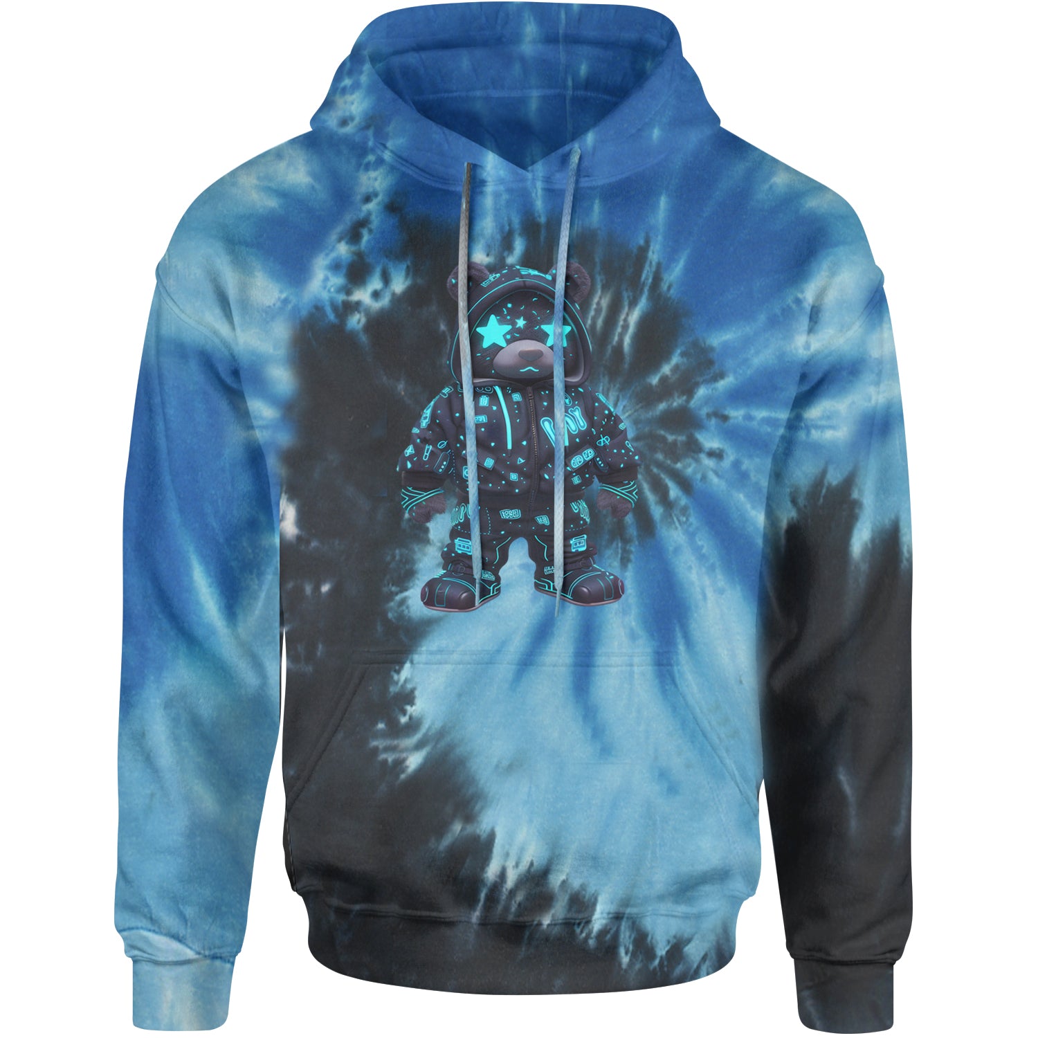 Starry Eyed Vaporwave Urban Graffiti Bear Adult Hoodie Sweatshirt Blue Ocean