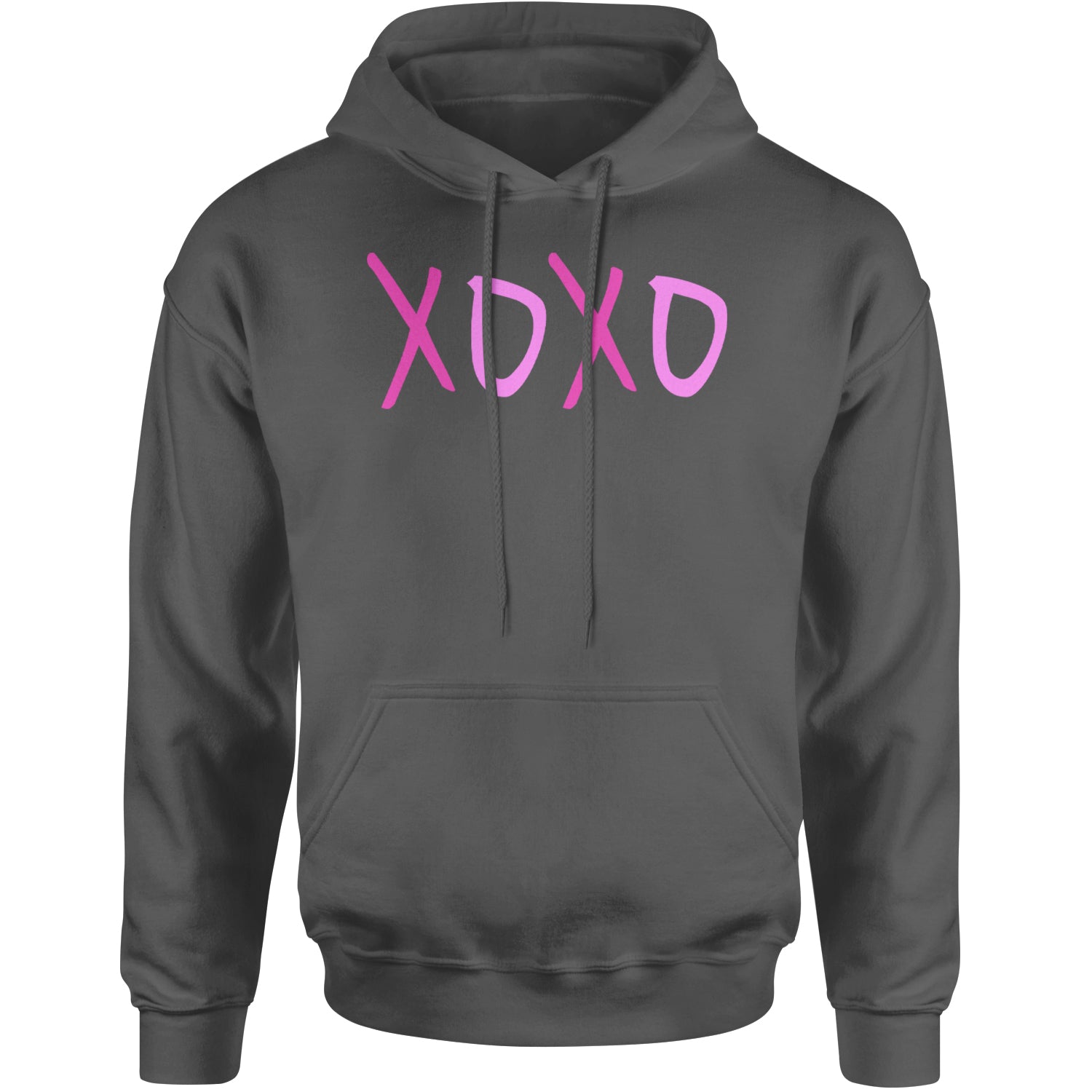 XOXO Pink Print Adult Hoodie Sweatshirt Charcoal Grey