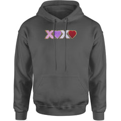 XOXO Chenille Patch Valentines Days Adult Hoodie Sweatshirt Charcoal Grey