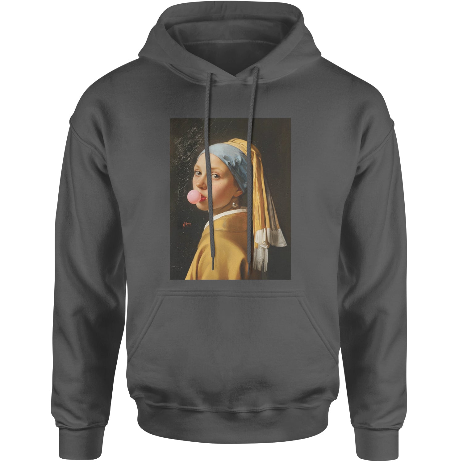 Girl with a Pearl Earring Bubble Gum Contemporary Art Adult Hoodie Sweatshirt Charcoal Grey