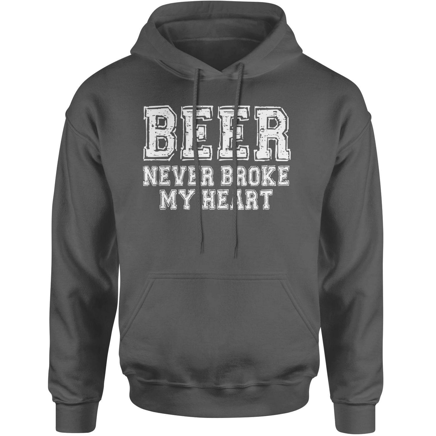 Beer Never Broke My Heart Funny Drinking Adult Hoodie Sweatshirt Charcoal Grey