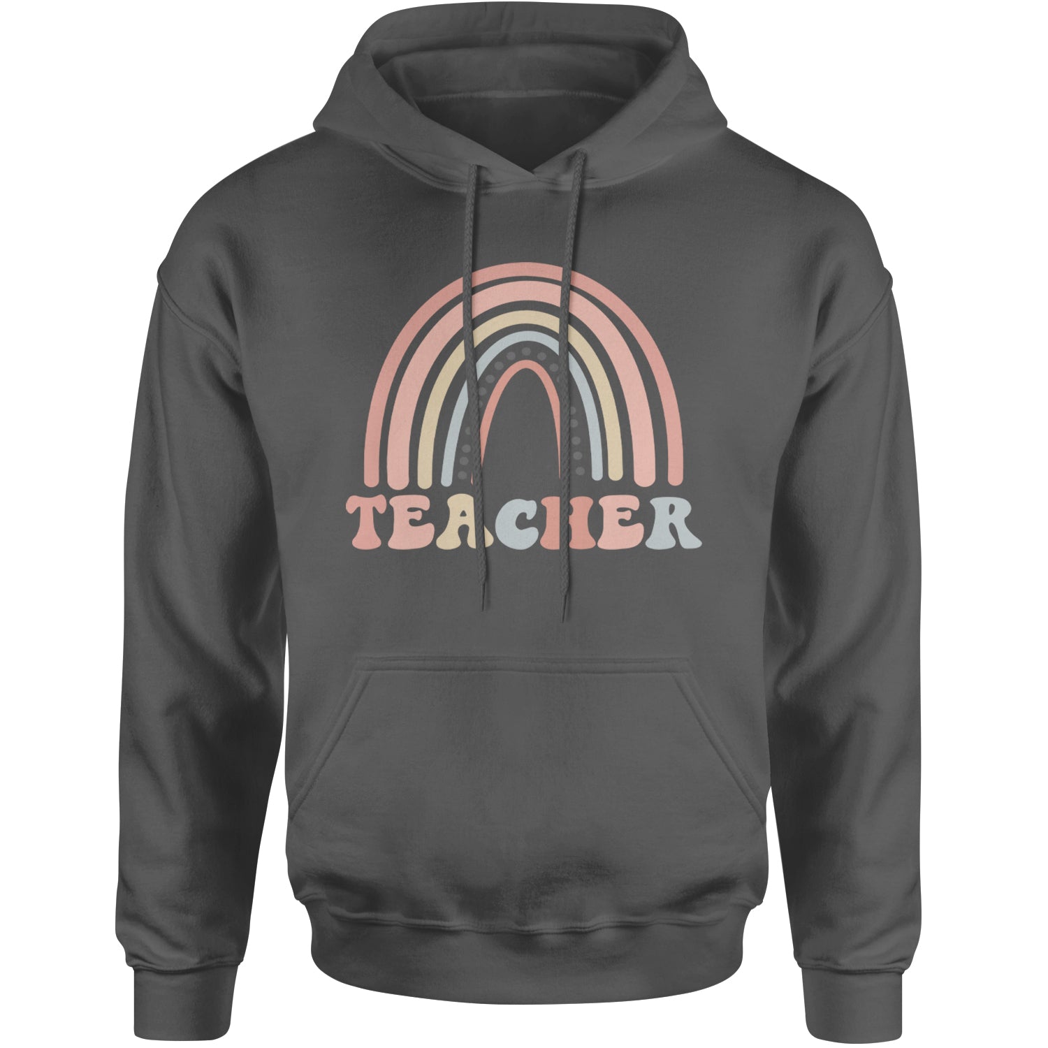 Teacher Pastel Rainbow Adult Hoodie Sweatshirt Charcoal Grey