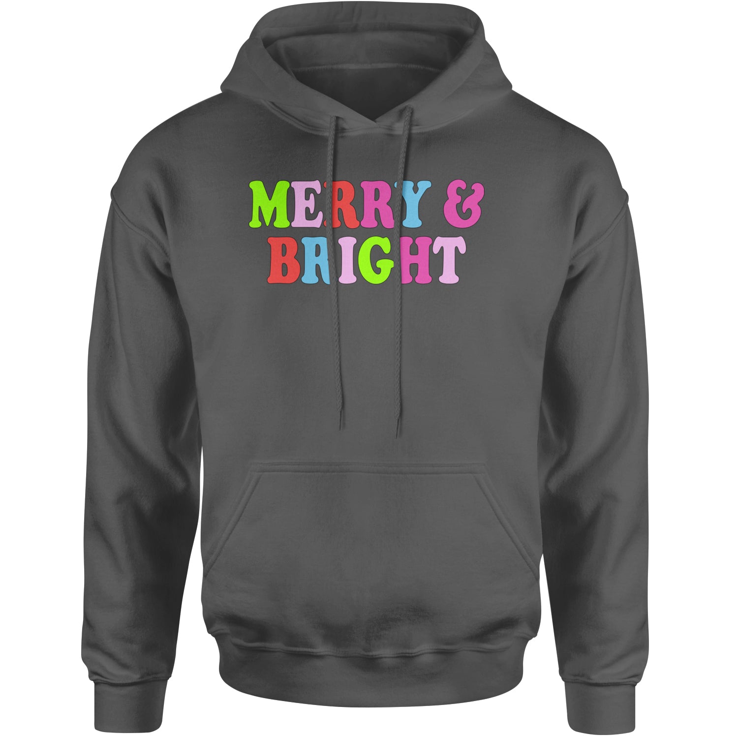 Merry and Bright Festive Christmas Holiday Adult Hoodie Sweatshirt Charcoal Grey