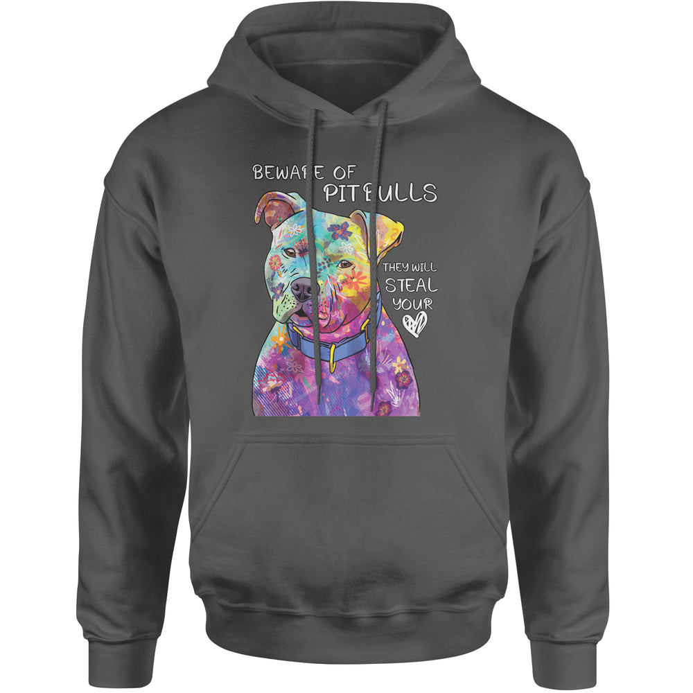 Beware Of Pit Bulls, They Will Steal Your Heart  Adult Hoodie Sweatshirt Charcoal Grey