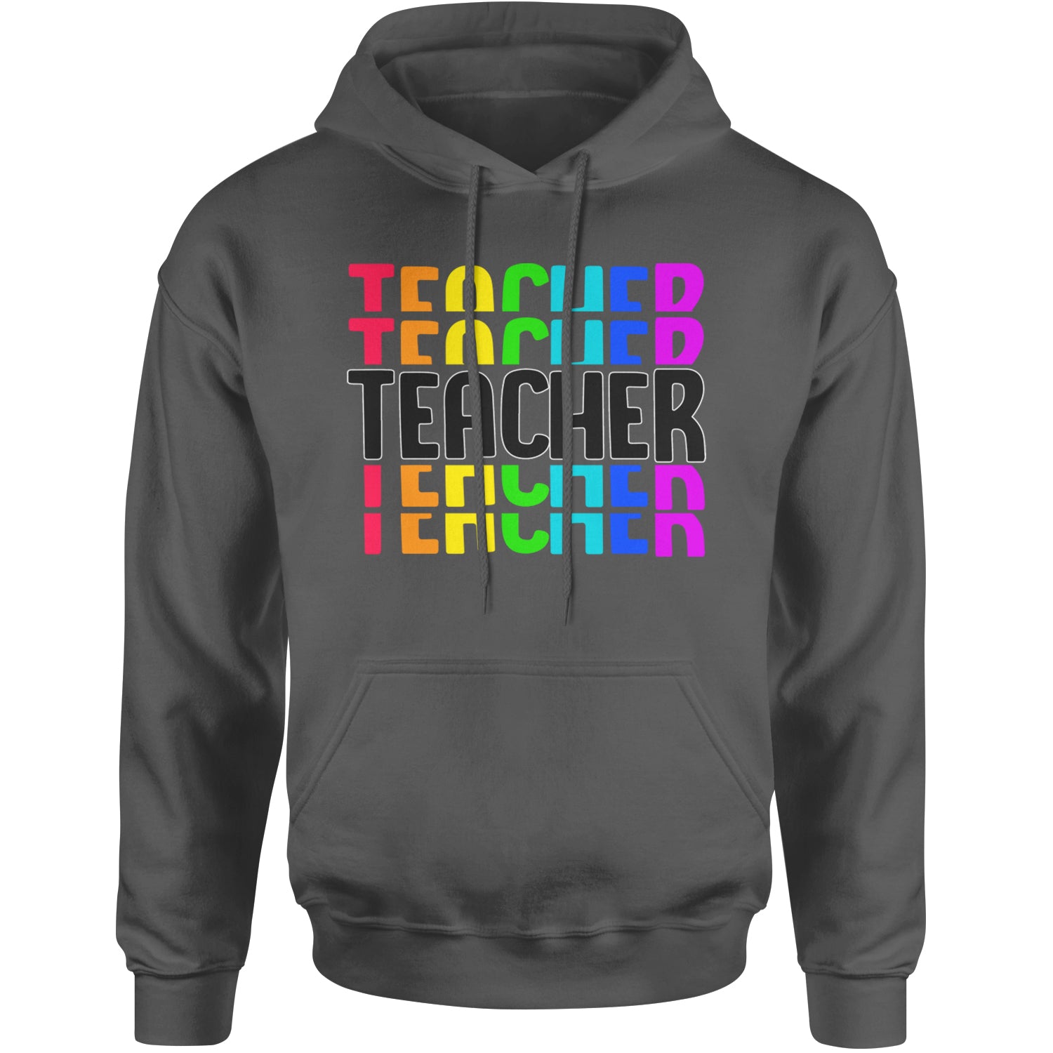 Teacher Repeated Rainbow Pattern Adult Hoodie Sweatshirt Charcoal Grey