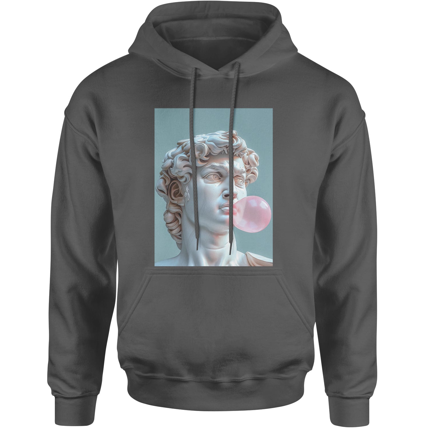 Michelangelo's David with Bubble Gum Contemporary Statue Art Adult Hoodie Sweatshirt Charcoal Grey