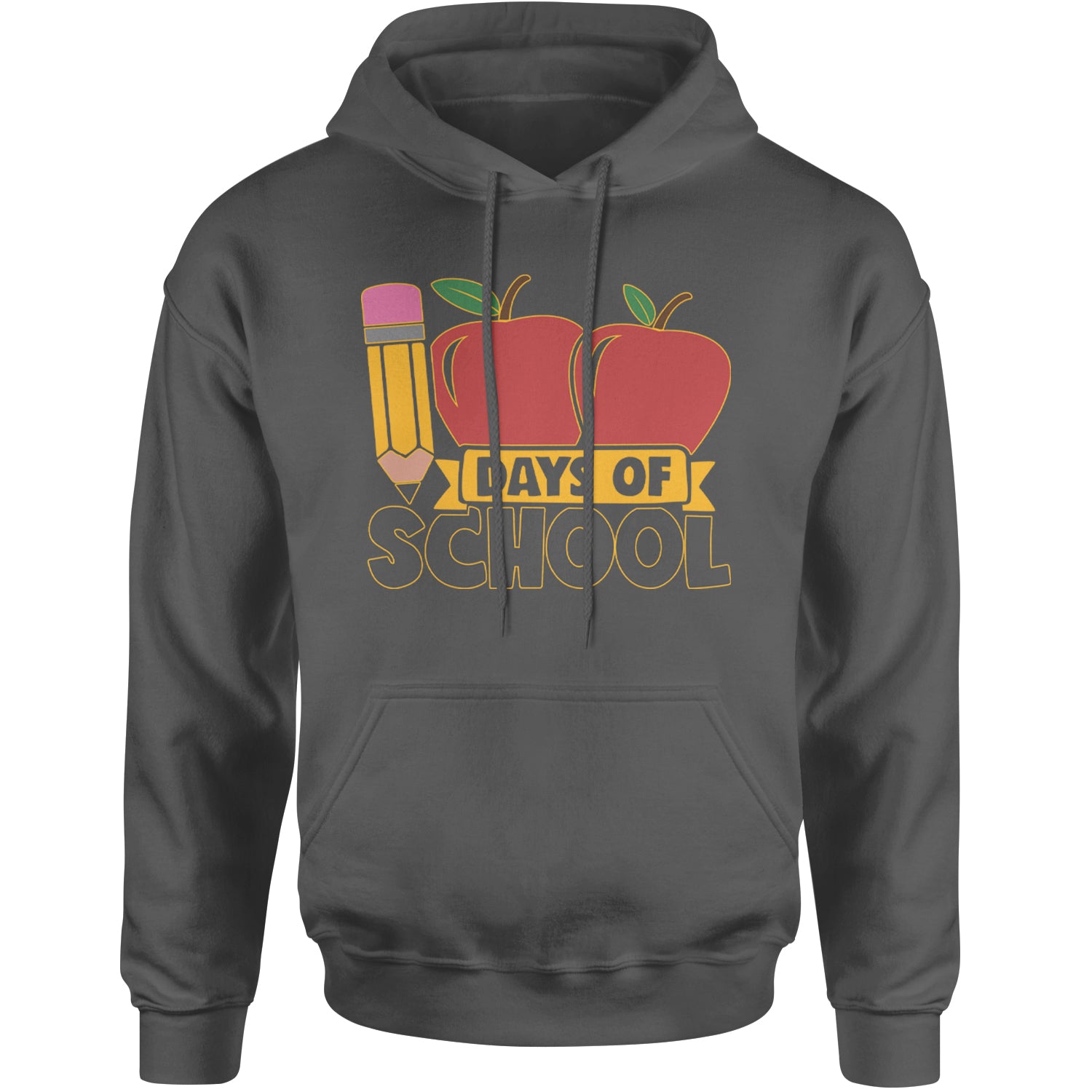 100 Days Of School Apple Pencil Adult Hoodie Sweatshirt Charcoal Grey